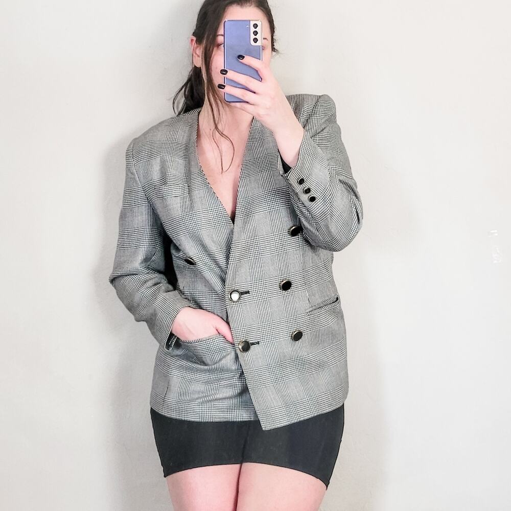 Worthington Vintage Double Breasted Plaid Blazer Size 10 Petite
